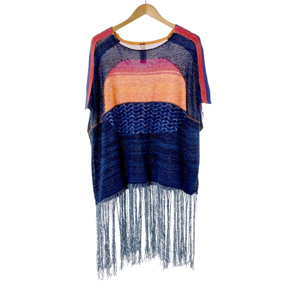 NWOT Free People Sunset Combo Fringe Oversized Knit Cotton Mesh Sweater M/L Boho - Picture 1 of 11